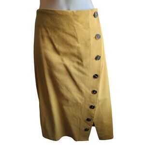 Lip Slide Women's Mustard Yellow Side-Button Midi Pencil Skirt XL 100% Cotton